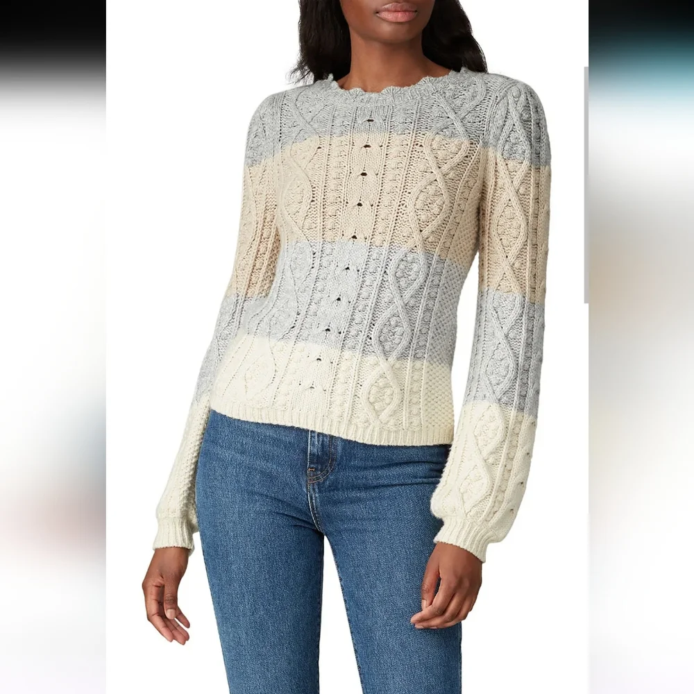 La Vie Revecca Taylor Cable Knit Striped Sweater Size